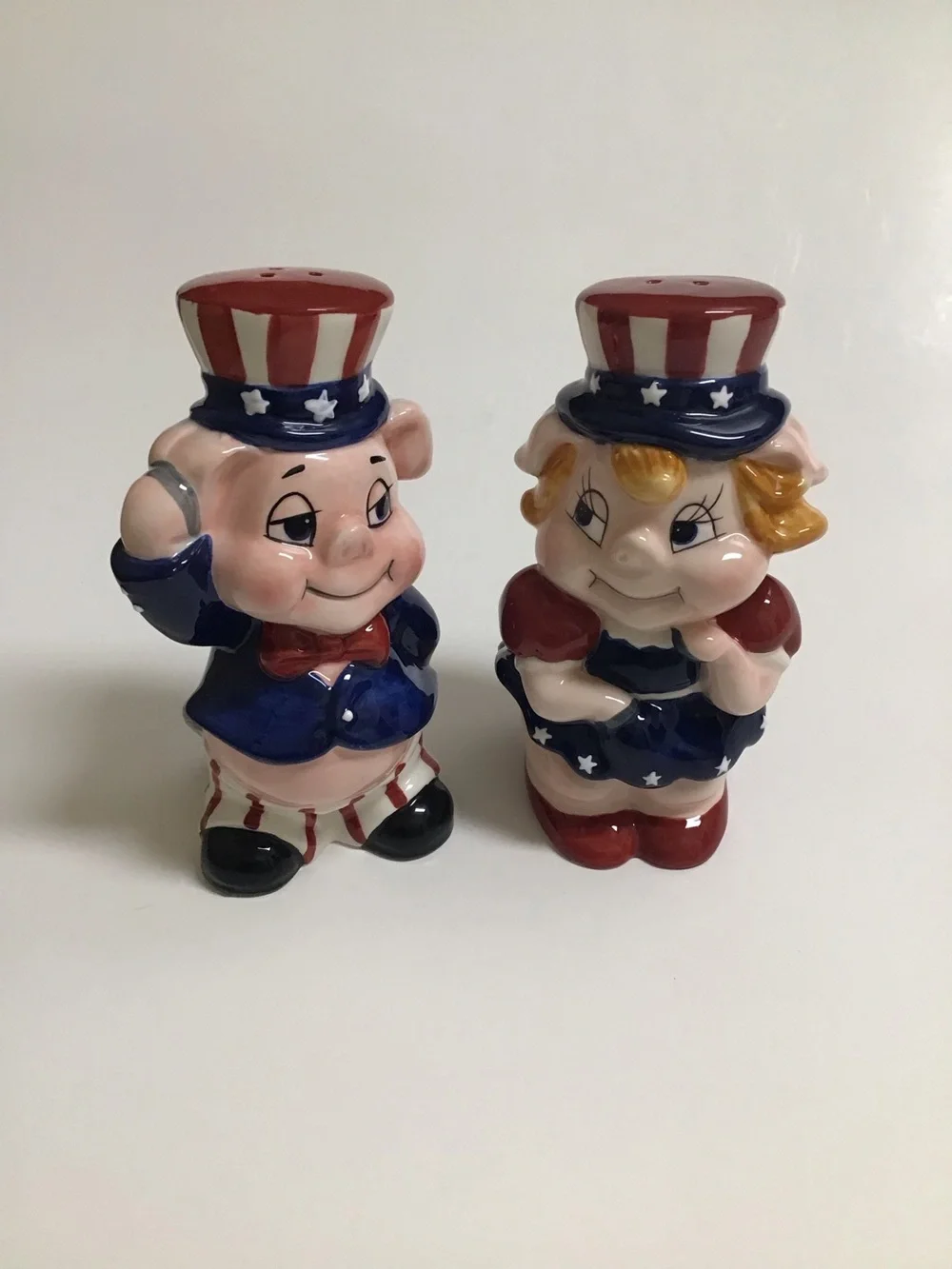 Patriotic Pigs Salt & Pepper Shakers Uncle Sam Americana USA Ceramic 4th of July
